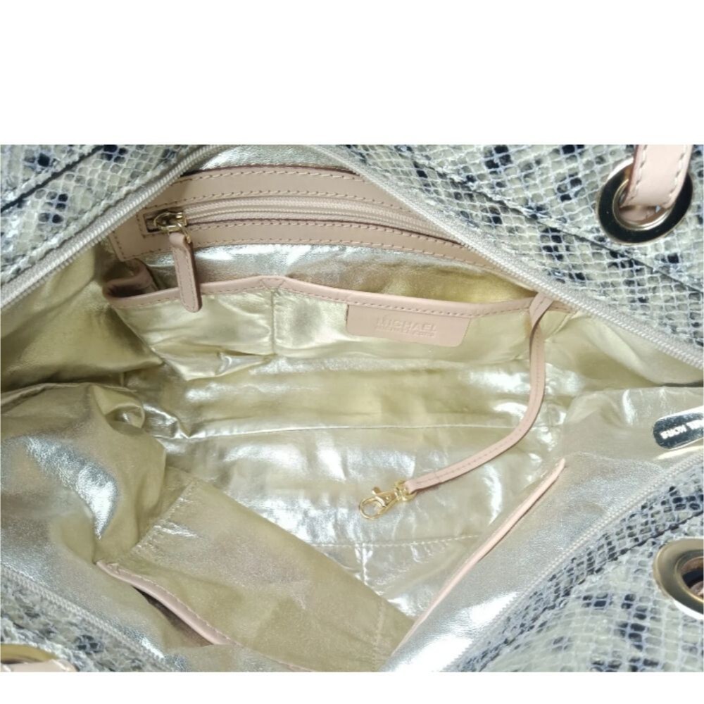 Michael Kors North South Tote Python Embossed Beige~Black Leather Handbag - Picture 13 of 13
